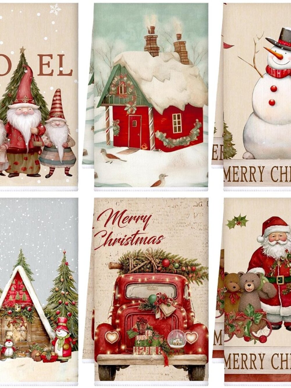 6 Pcs Christmas Kitchen Towels Vintage Winter Dish Towels